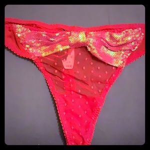 victorias Secret Red Lace Sequin Bow Thong Sparkle